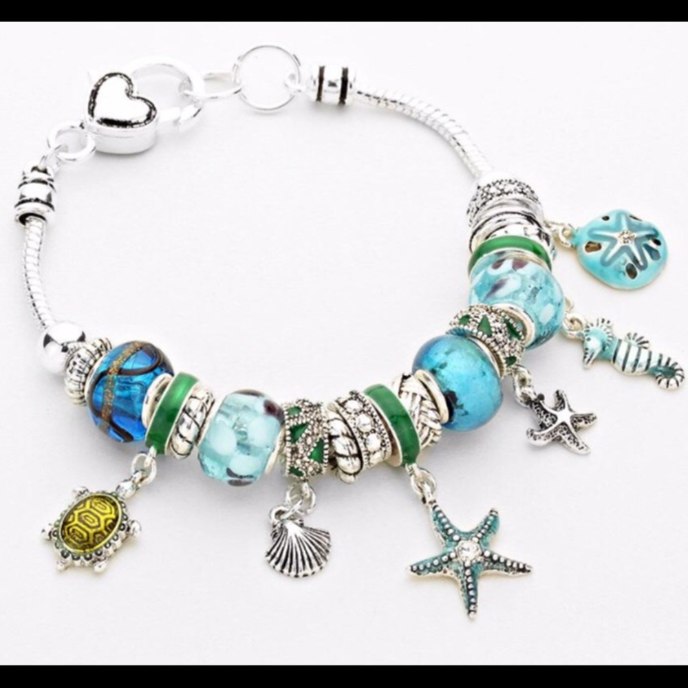 Murano Glass Blue Sea Life Charm Bracelet